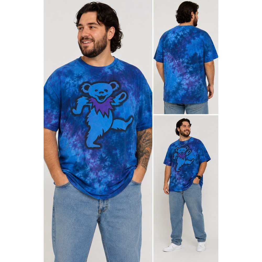 Liquid Blue Grateful Dead Dancing Bear Tie Dye T Shirt Blue 2XL XXL Cotton